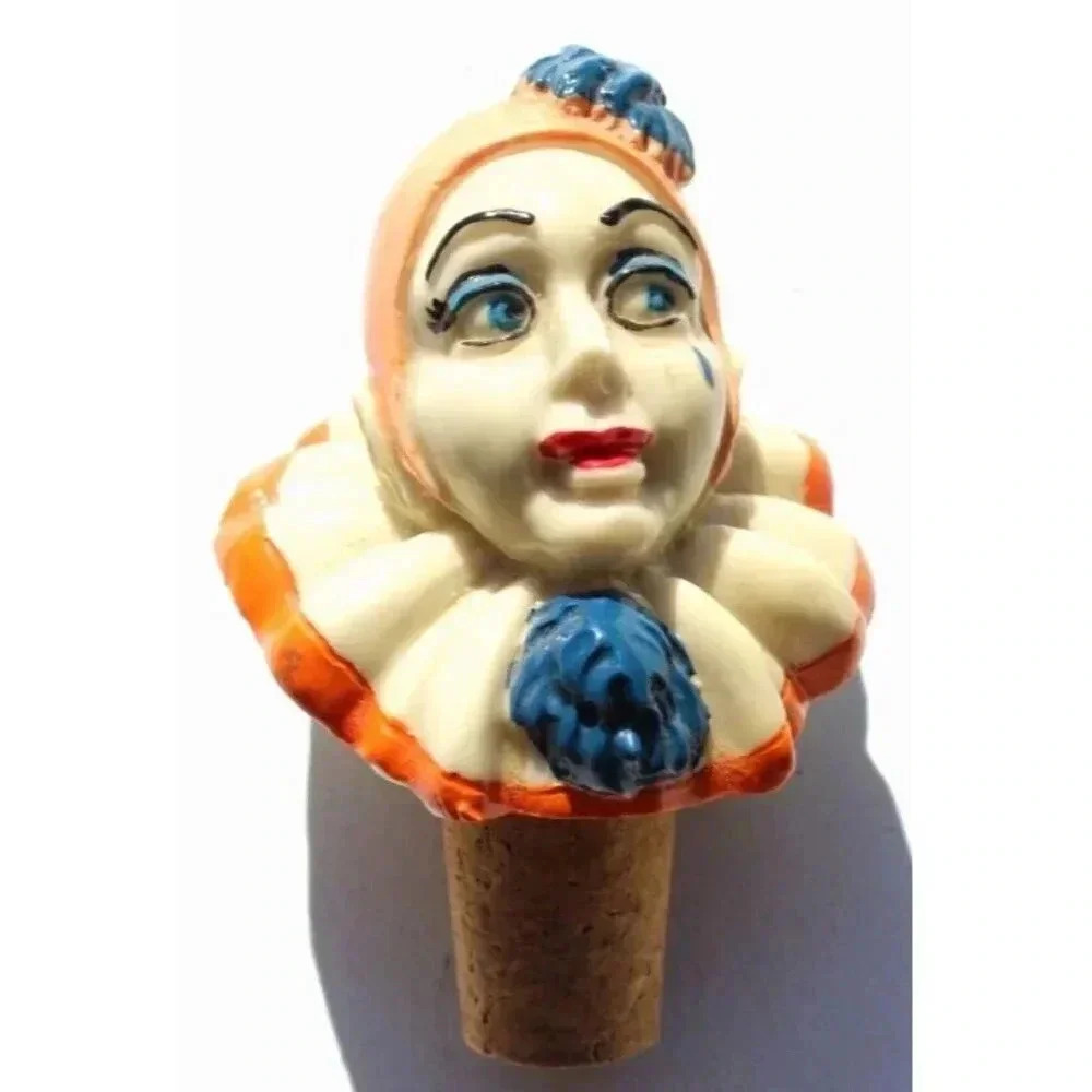 Vintage Resin Hobo Circus Clown Figural Head Wine Liquor Bottle Cork Stopper